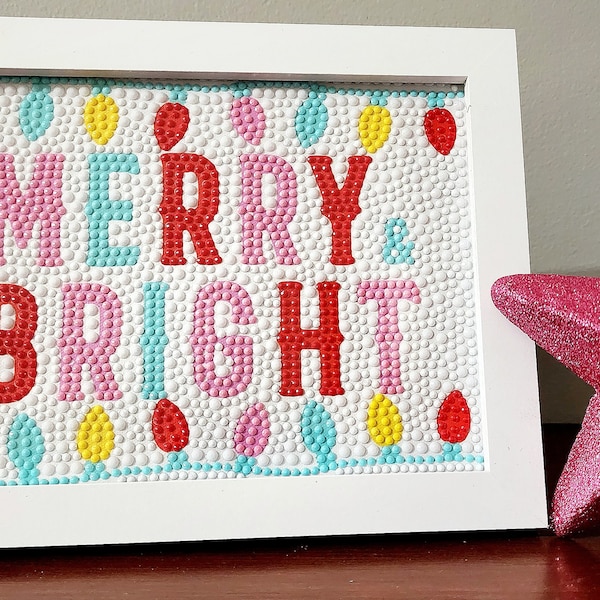 Merry & Bright Christmas Lights Diamond Painting Art Kit with Frame DIY Adult and Kids