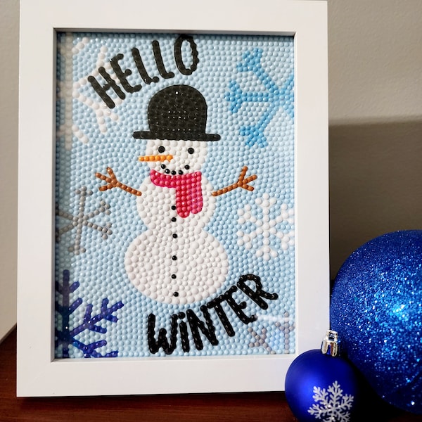 Hello Winter Snowman Snowflake Diamond Painting Art Kit with Frame DIY Adult and Kids