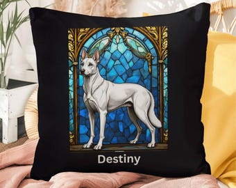 White Belgian Malinois Pillow - Custom Name Stained Glass Art for Cozy Home & Patio