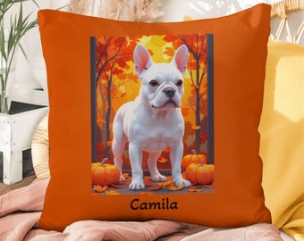 French Bulldog White Coat Pillow - Personalized Indoor Outdoor Dog Cushion, Custom Decor