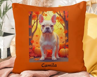 French Bulldog Cream Coat Pillow - Custom Indoor Outdoor Dog Cushion, Frenchie Accent