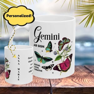 Gemini Personalized Zodiac Mug, Gift for Gemini, Horoscope Gift, Gemini Birthday, Butterfly Design, Astrology Gemini Mug, Gemini Zodiac Sign