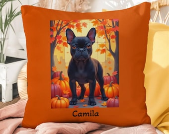 French Bulldog Black Coat Pillow - Personalized Indoor Dog Cushion, Custom Name Accent