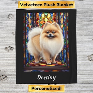 Pomeranian Cream Sable Coat Blanket - Velveteen Plush Stained Glass Dog Throw, Personalized Pet Gift