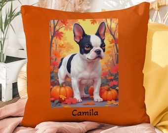 French Bulldog Black & Pied Coat Pillow - Custom Indoor Outdoor Dog Cushion, Frenchie Accent Decor