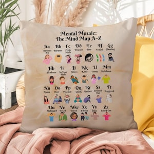 Mosaico Mental: Almohada personalizada para interiores y exteriores con mapa mental de la A a la Z: Concientización sobre la salud cerebral, un regalo reflexivo para la salud mental