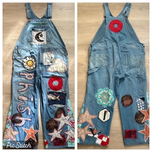 Phish Upcycled Patchwork Hippie Overalls