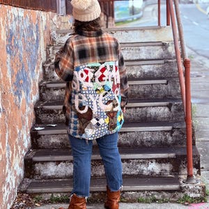 Bright Eyes Upcycled Distressed Flannel Shirt Jacket