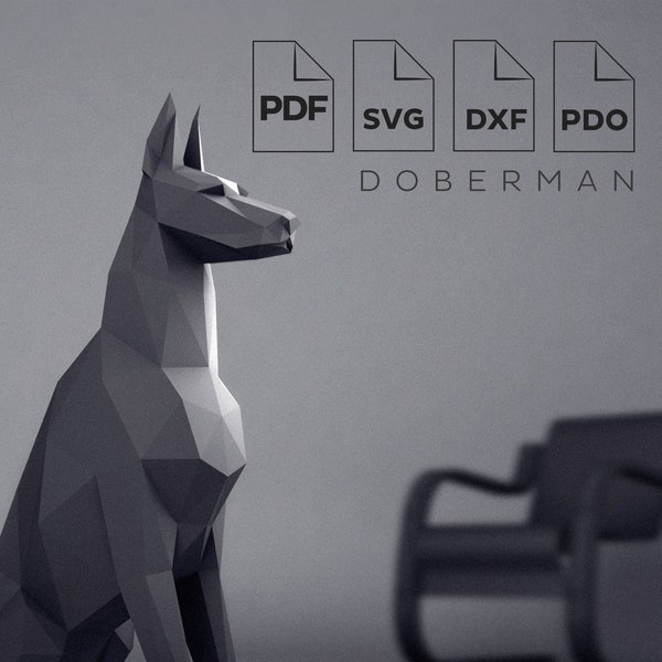 Life-sized 3d Doberman Papercraft .dxf .svg Pattern, 3d Pinscher Dog paper sculpture, Home decor model template DIY, 3d Dog digital pattern