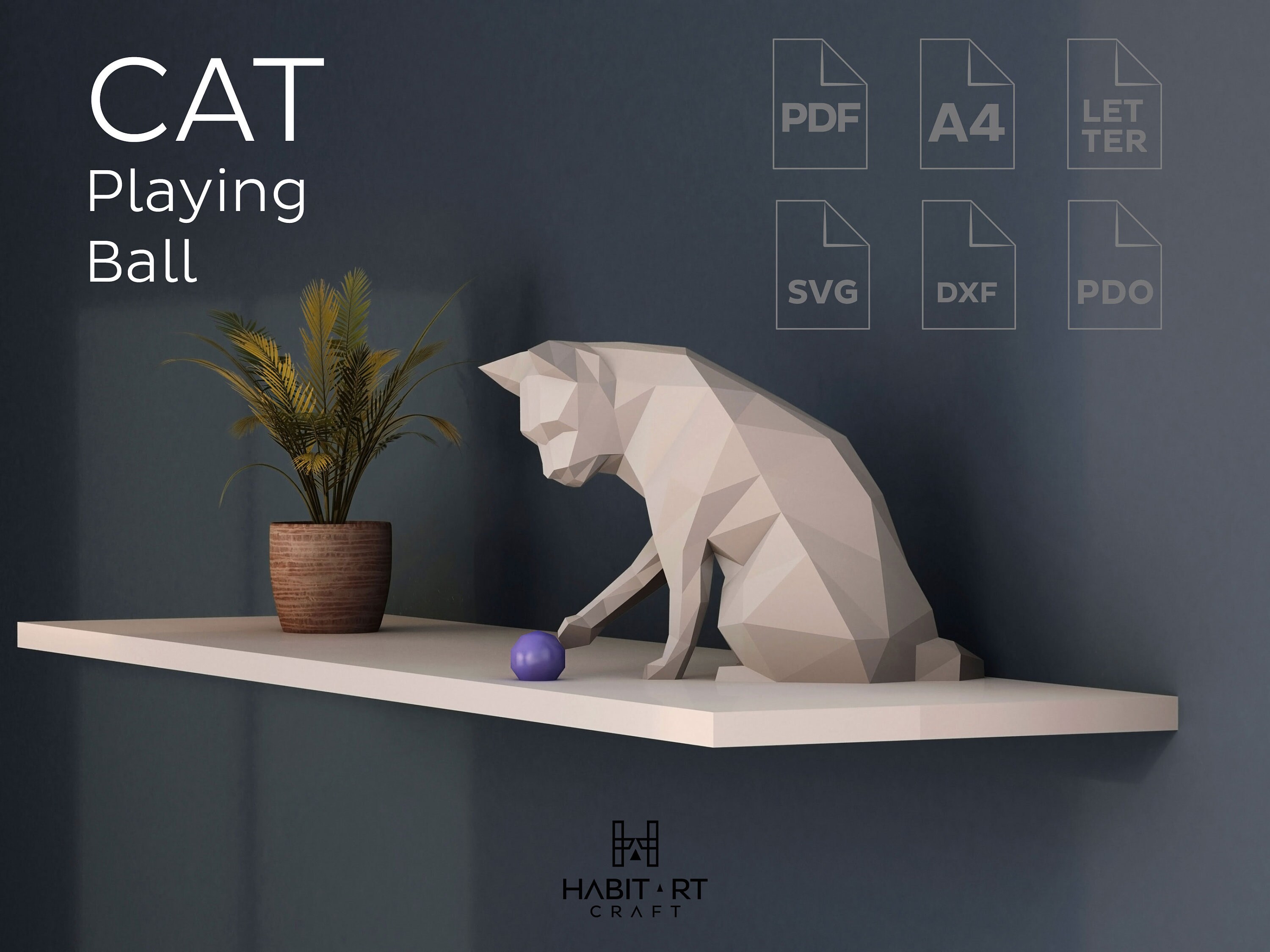 Lifesized Cat Playing Ball Digital Pattern for Papercraft 3d Etsy