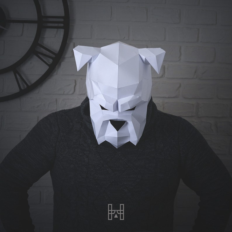 3d Bulldog Mask Template With Mask Holder. 3d Dog Mask Papercraft, DIY ...