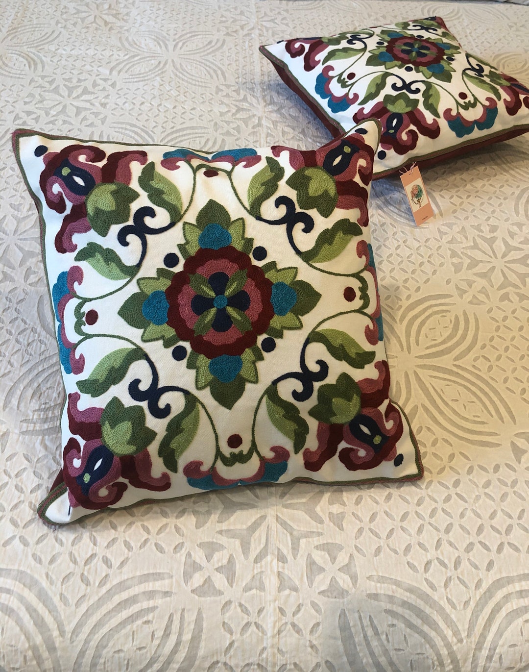 2 Pack 17 X 17 Pillow Covers Embroidered Decorative Etsy UK