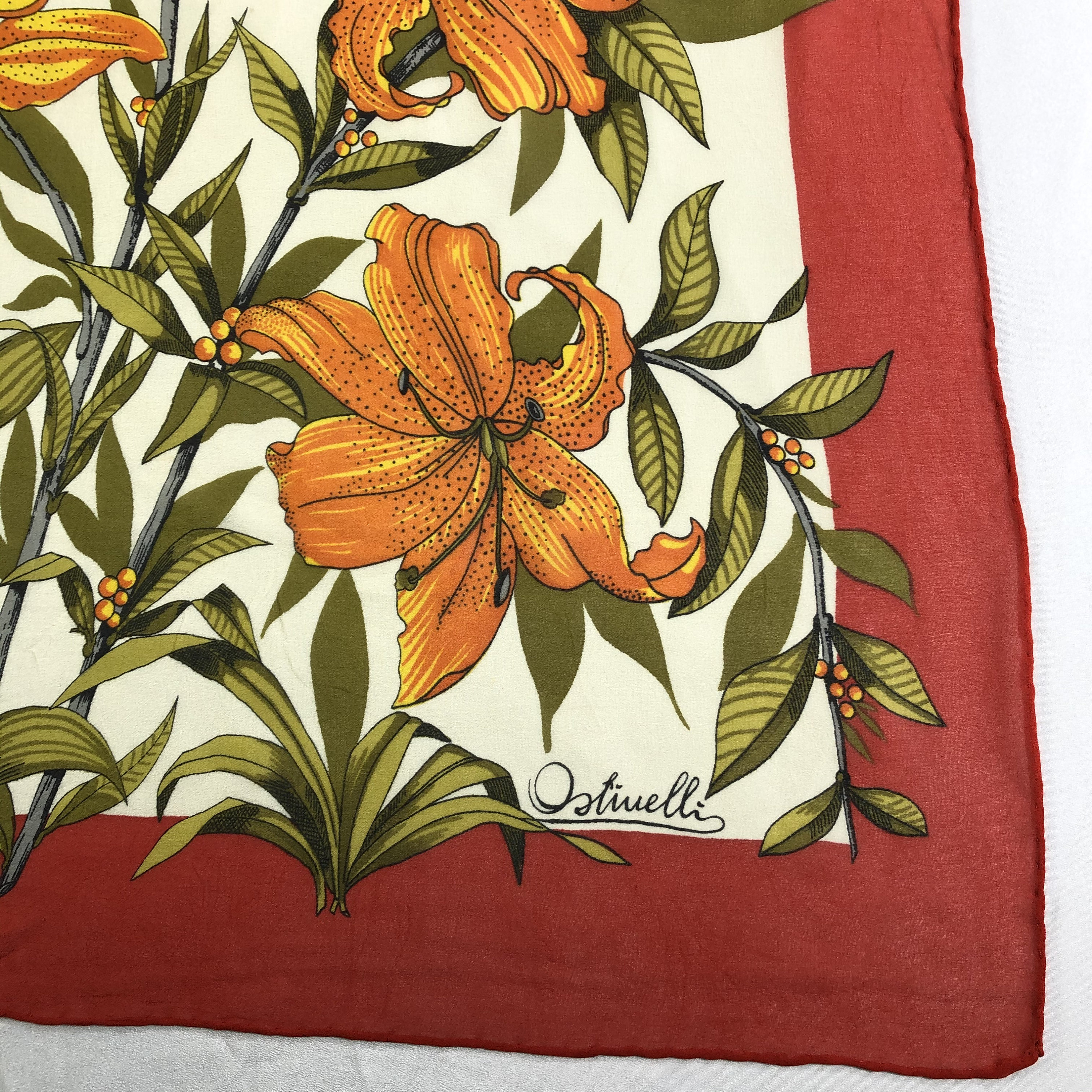 Foulard En Soie 100% Vintage Ostinelli - Motif Géométrique Multicolore, Occasion Bon état