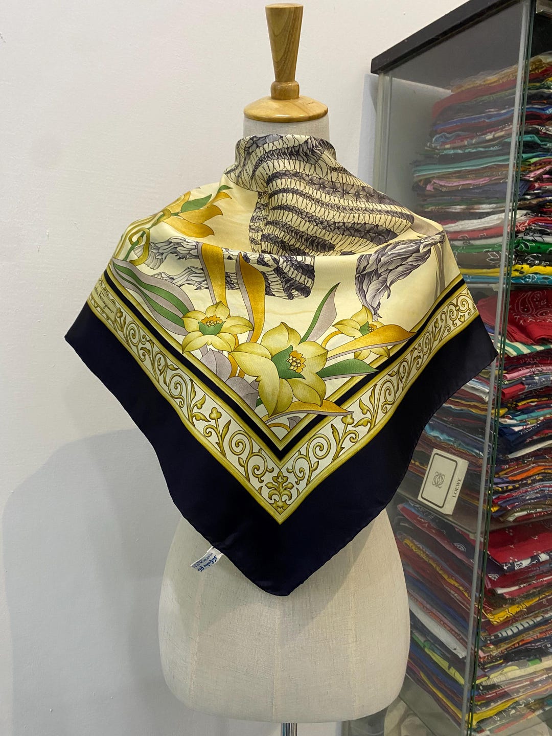 Vintage Salvatore Ferragomo Wide Silk Scarf, Salvatore Ferragomo