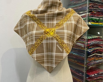 Vintage Chanel Silk Scarf , Chanel Silk Muffler, Vintage Chanel Shawl, Chanel Silk Neckerchief, Vintage Chanel Scarf, Chanel Paris Scarf