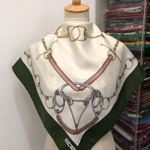 CELINE VINTAGE Foulard in Pura Seta Stampato Printed Pure Silk Scarf 