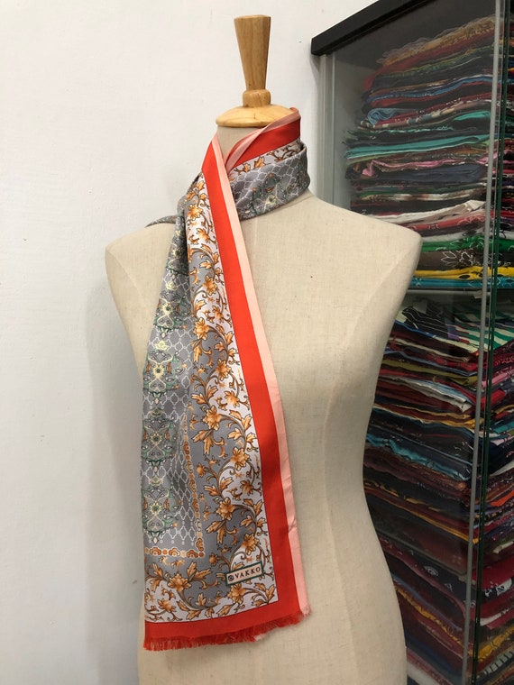 Vintage Vakko Silk Scarf, Twill Silk Scarf, Vintage Silk