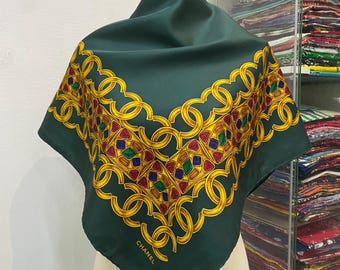 Vintage Chanel Silk Scarf , Chanel Silk Muffler, Vintage Chanel Shawl, Chanel Silk Neckerchief, Vintage Chanel Scarf, Chanel Paris Scarf
