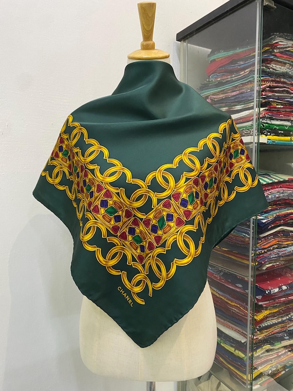 Vintage Chanel Silk Scarf , Chanel Silk Muffler, Vintage Chanel