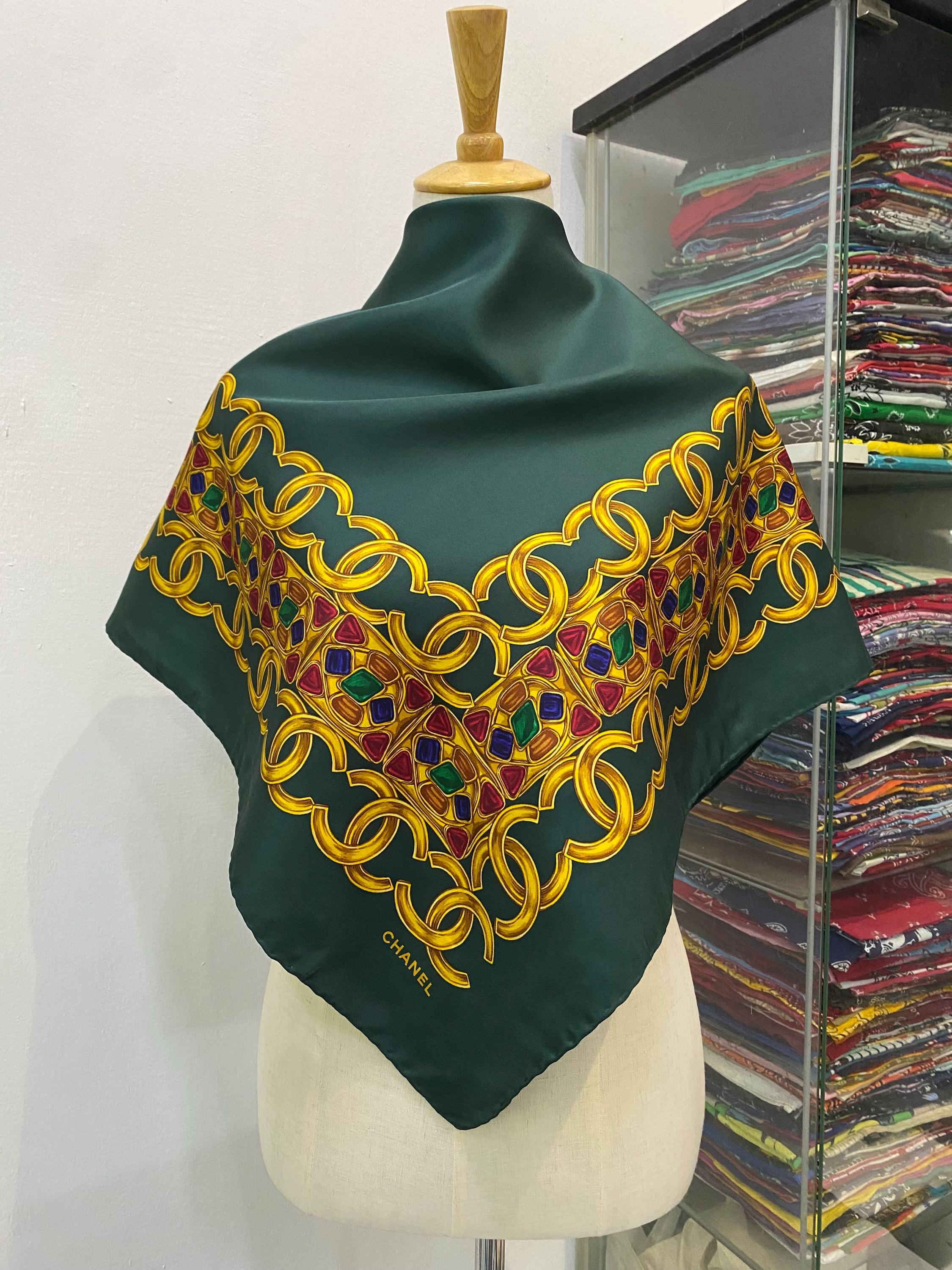 Vintage Chanel Silk Scarf , Chanel Silk Muffler, Vintage Chanel