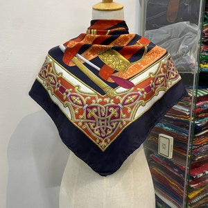 Vintage Longchamp Silk Scarf Neckerchief Neckwear Muffler Ribbon Bandana Foulard Square Scarf Head Band