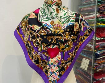 Pañuelo de seda vintage de Moschino Bufanda de seda de Moschino Pañuelo de cuello de seda vintage de Moschino Pañuelo de cabeza de seda de Moschino Chal de Moschino