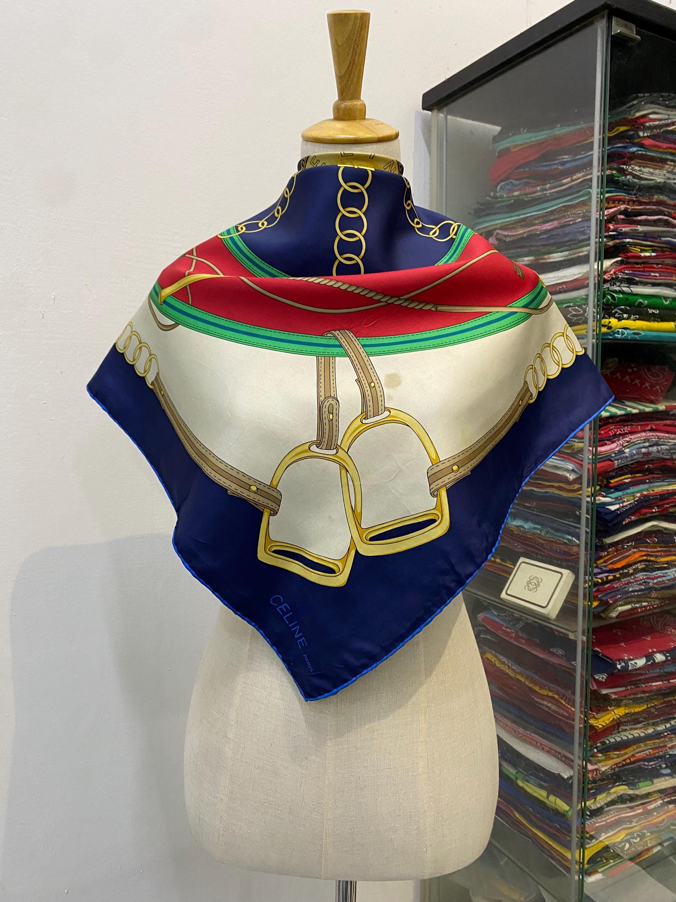 Vintage Celine Silk Scarf, Celine Silk Muffler, Vintage Celine