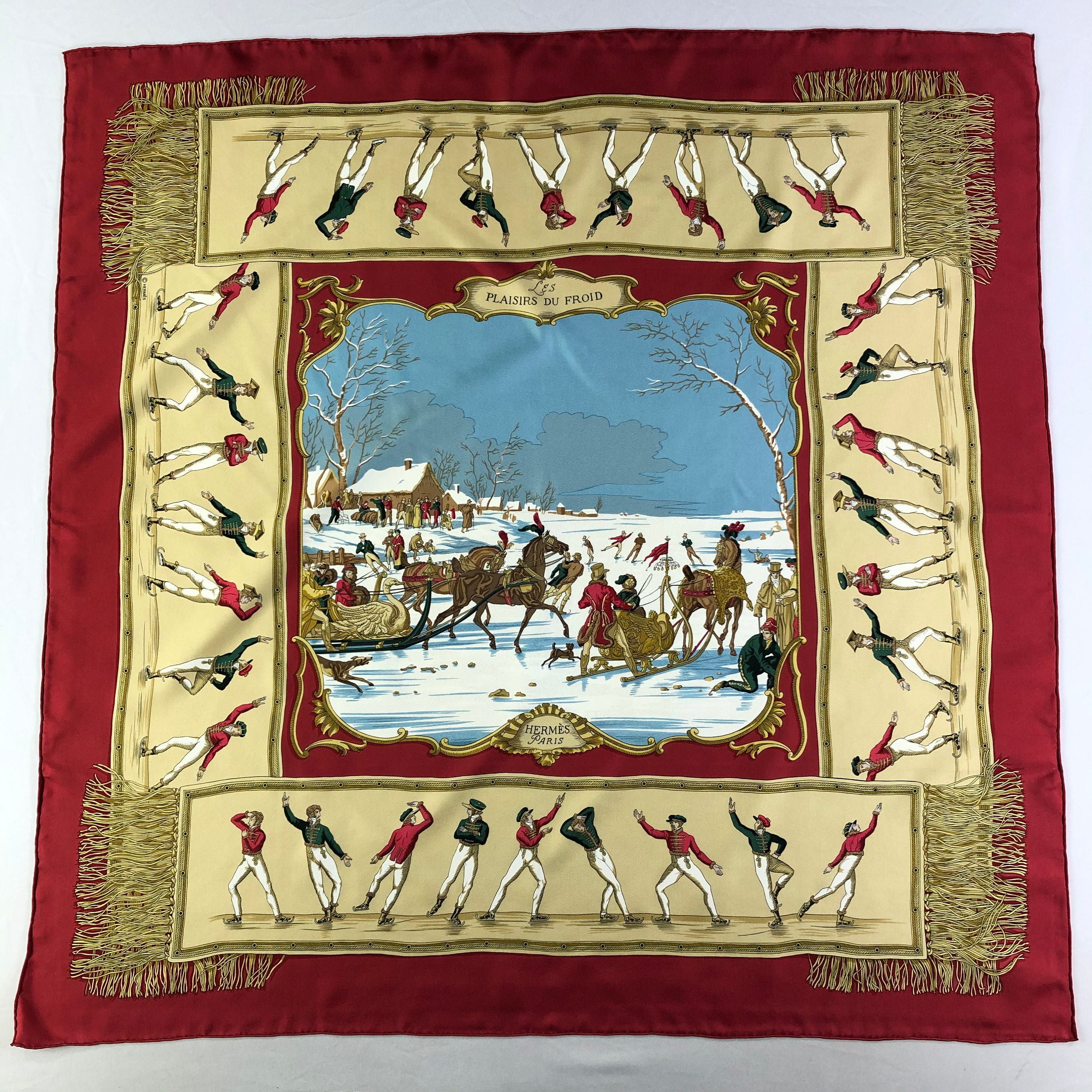 Vintage Hermes Les Plaisirs Du Froid Silk Scarf Vintage Hermes Key