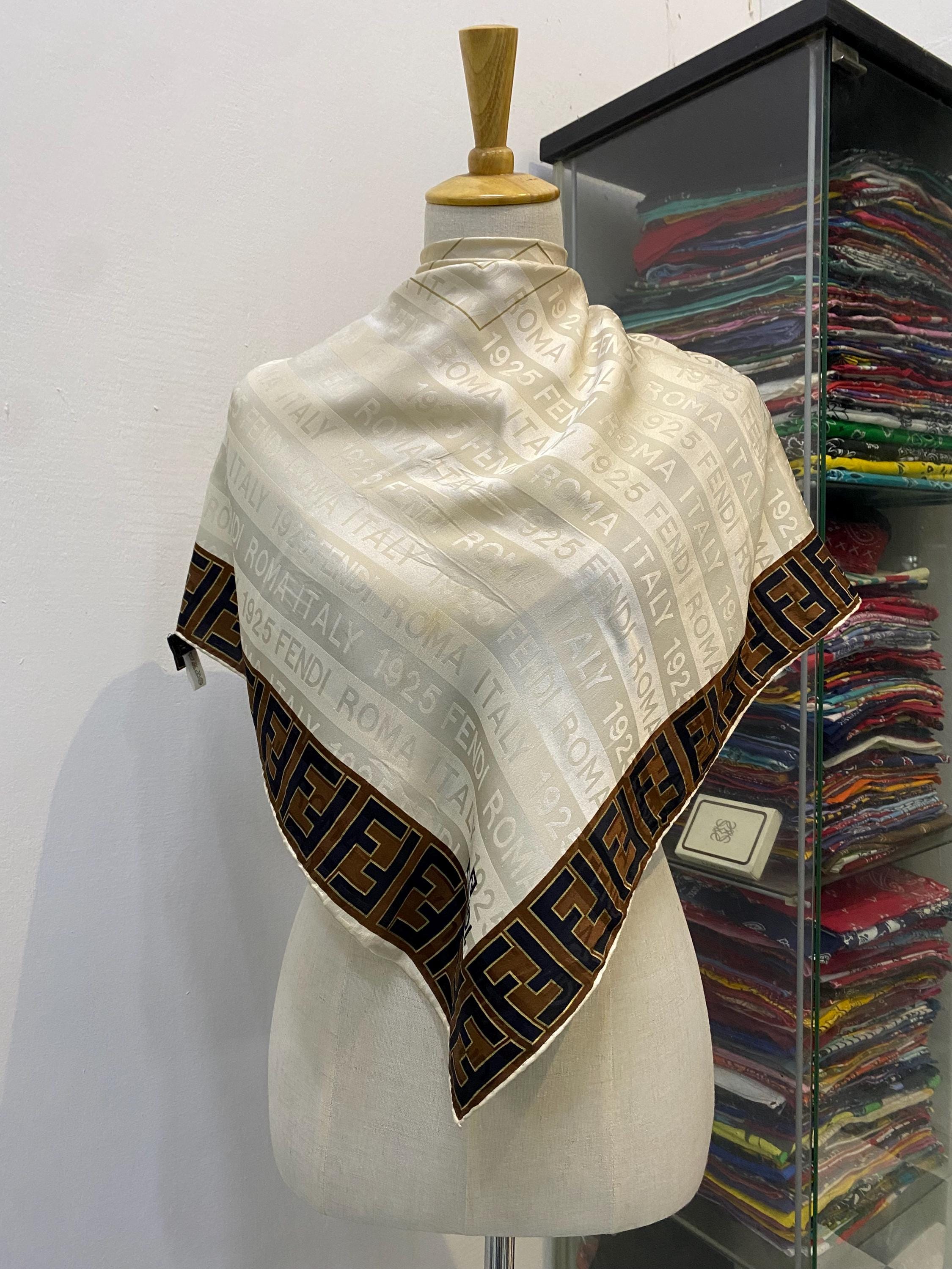 Vintage Fendi Silk Scarf, Fendi Silk Muffler, Vintage Fendi Silk