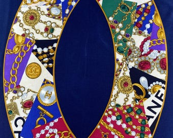 Vintage Chanel Silk Scarf , Chanel Silk Muffler, Vintage Chanel