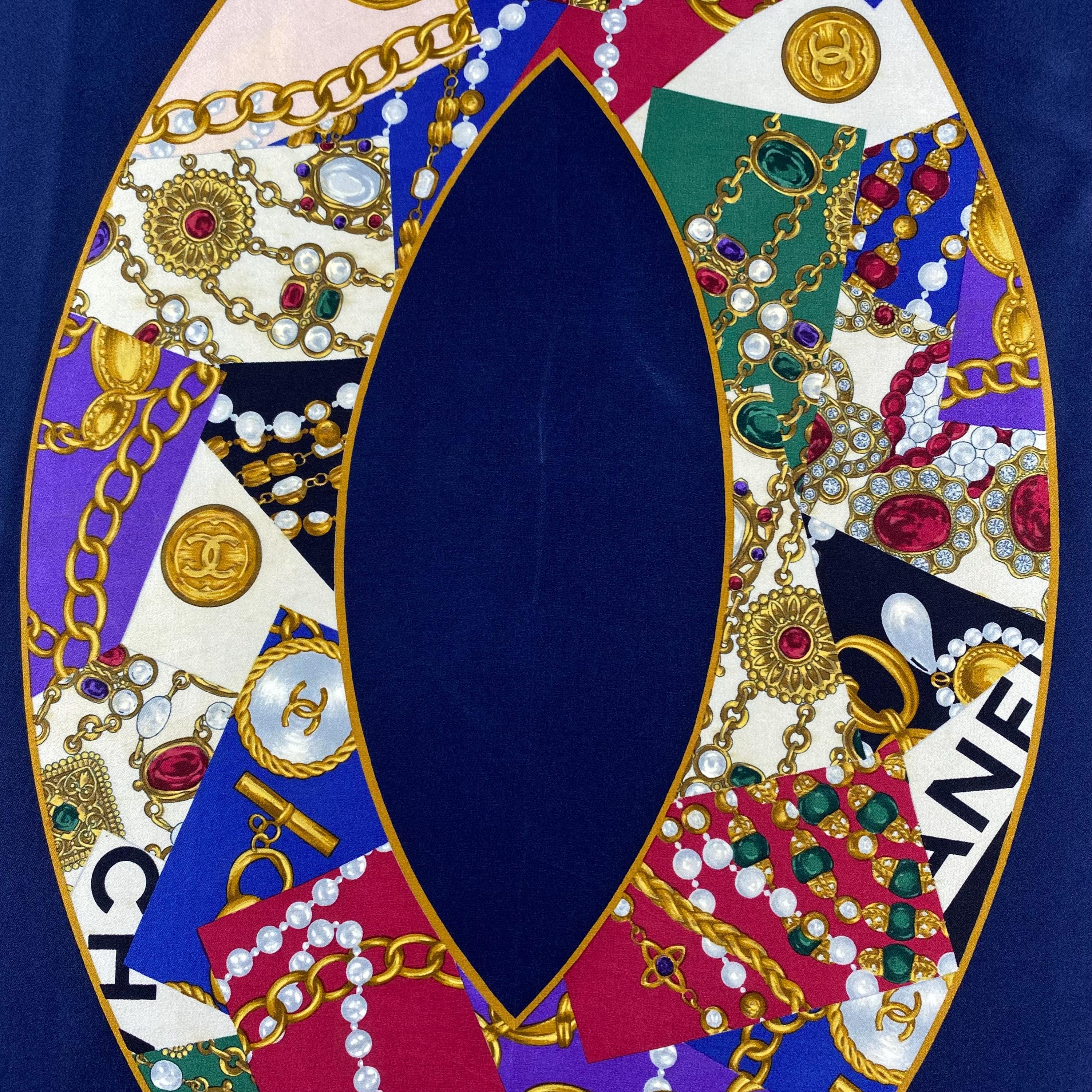 Vintage Chanel Silk Scarf, Chanel Silk Muffler, Vintage