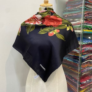 Vintage Chanel Silk Scarf , Chanel Silk Muffler, Vintage Chanel Shawl, Chanel Silk Neckerchief, Vintage Chanel Scarf, Chanel Paris Scarf