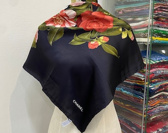 Vintage Chanel Silk Scarf , Chanel Silk Muffler, Vintage Chanel Shawl, Chanel Silk Neckerchief, Vintage Chanel Scarf, Chanel Paris Scarf