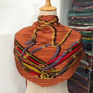 Vintage Lancel Pleated Silk Scarf, Twill Silk Scarf, Vintage Silk Muffler, Vintage Neck Scarf, Vintage Neck Accessories,