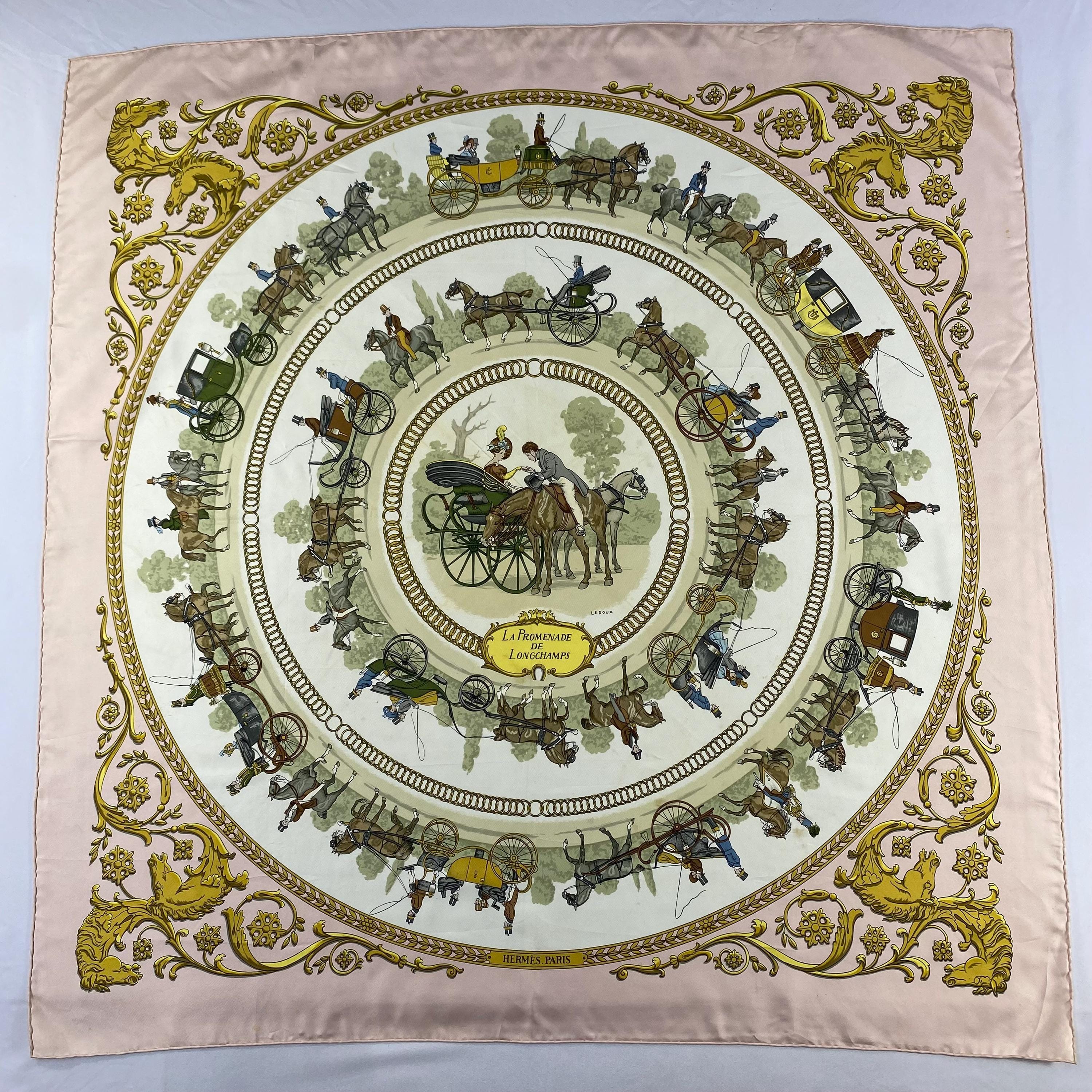 Vintage Hermes La Promenade De Longchamps Silk Scarf Hermes 34x34