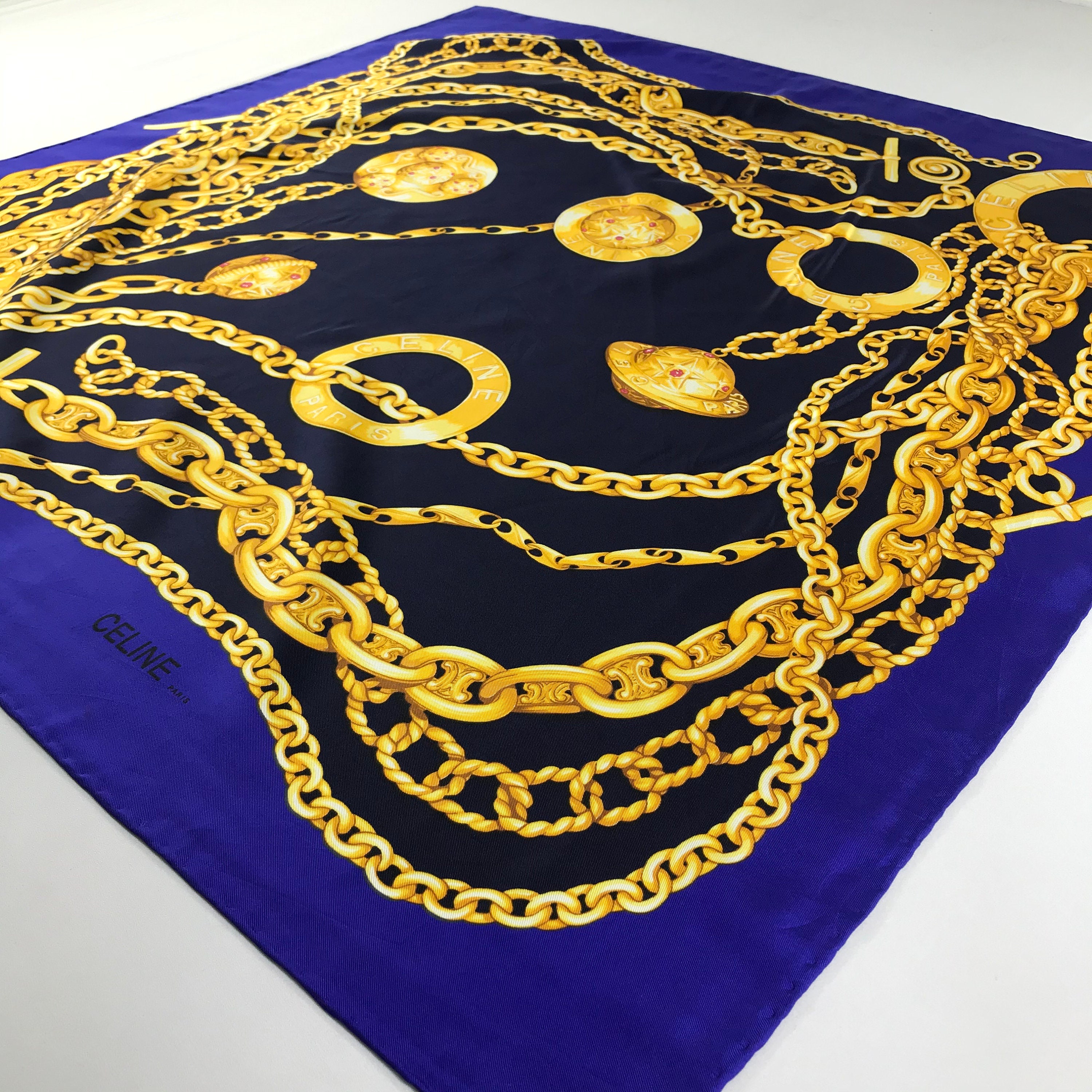 Vintage Celine Silk Scarf, Celine Silk Muffler, Vintage