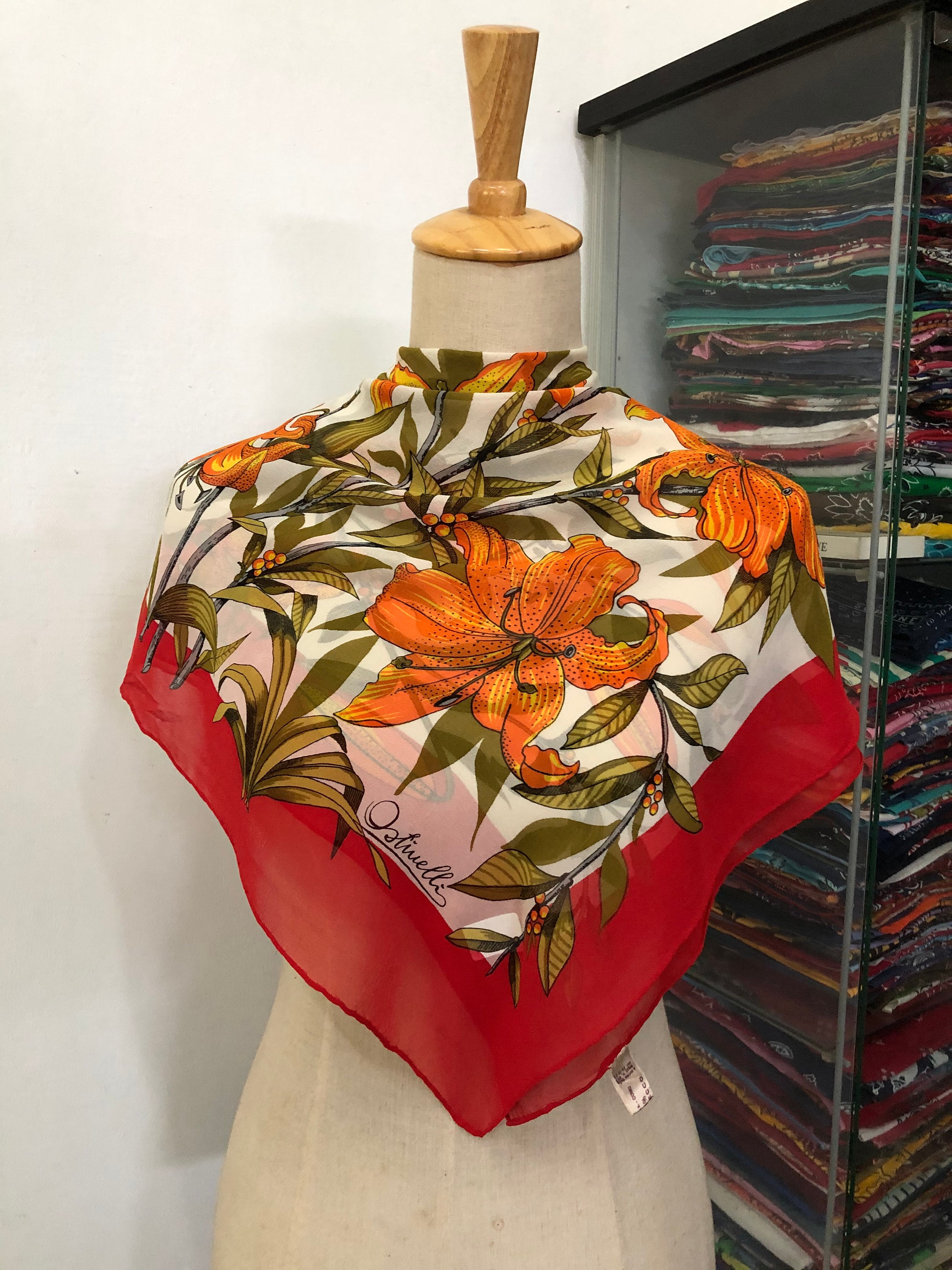 Vintage Ostinelli Silk Scarf, Twill Silk Scarf, Vintage Neck Scarf