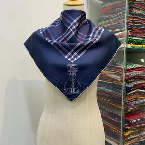 Burberry’s Vintage Plaid Lightweight Square Scarf Bandana Hair Bow Bag Accessory Vintage Burberry Handkerchief Blue Plaid Bandana Pocket  main image 4