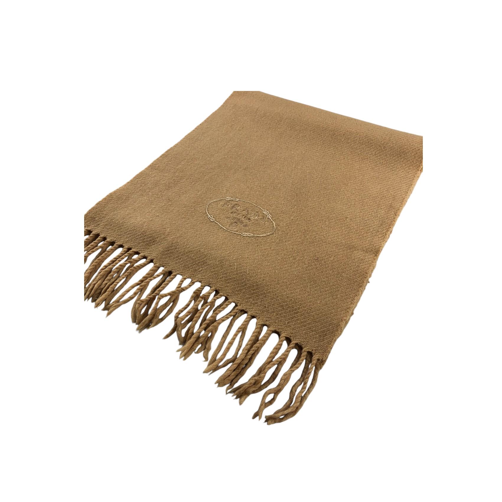 マフラー・ストール PRADA CAMEL WOOL SCARF Prada Women's' Logo Jacquard Wool Scarf in Beige | LN-CC®