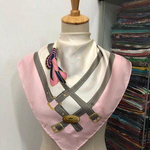 Vintage Longchamp Silk Scarf Neckerchief Neckwear Muffler Ribbon Bandana Foulard Square Scarf Head Band