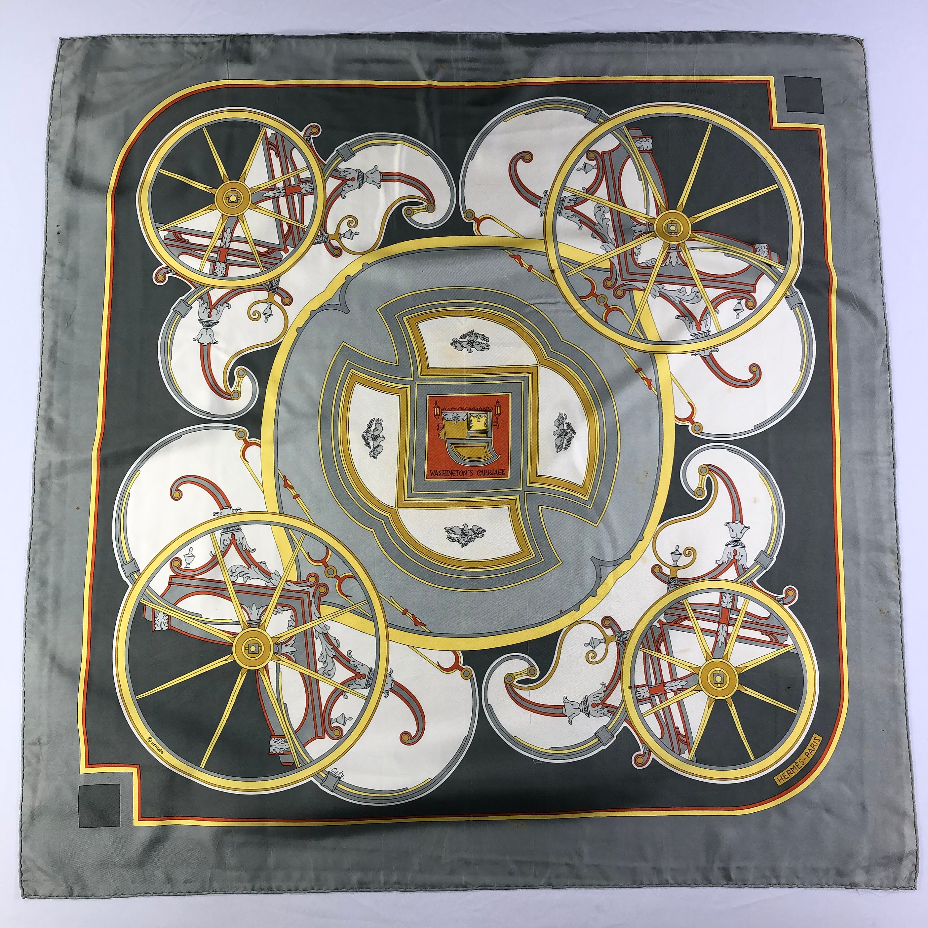 Silk Washington's Carriage Scarf カレ90 Hermes blue silk scarf 90X90cm washington's carriage