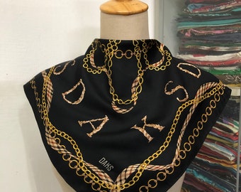 ◇DAKS◇ [SILK 100%]Black DD DAKS Long Skinny Silk Scarf DCS Oversized Designer Silk Scarf in Dark Charcoal | Bows-N-Ties.com