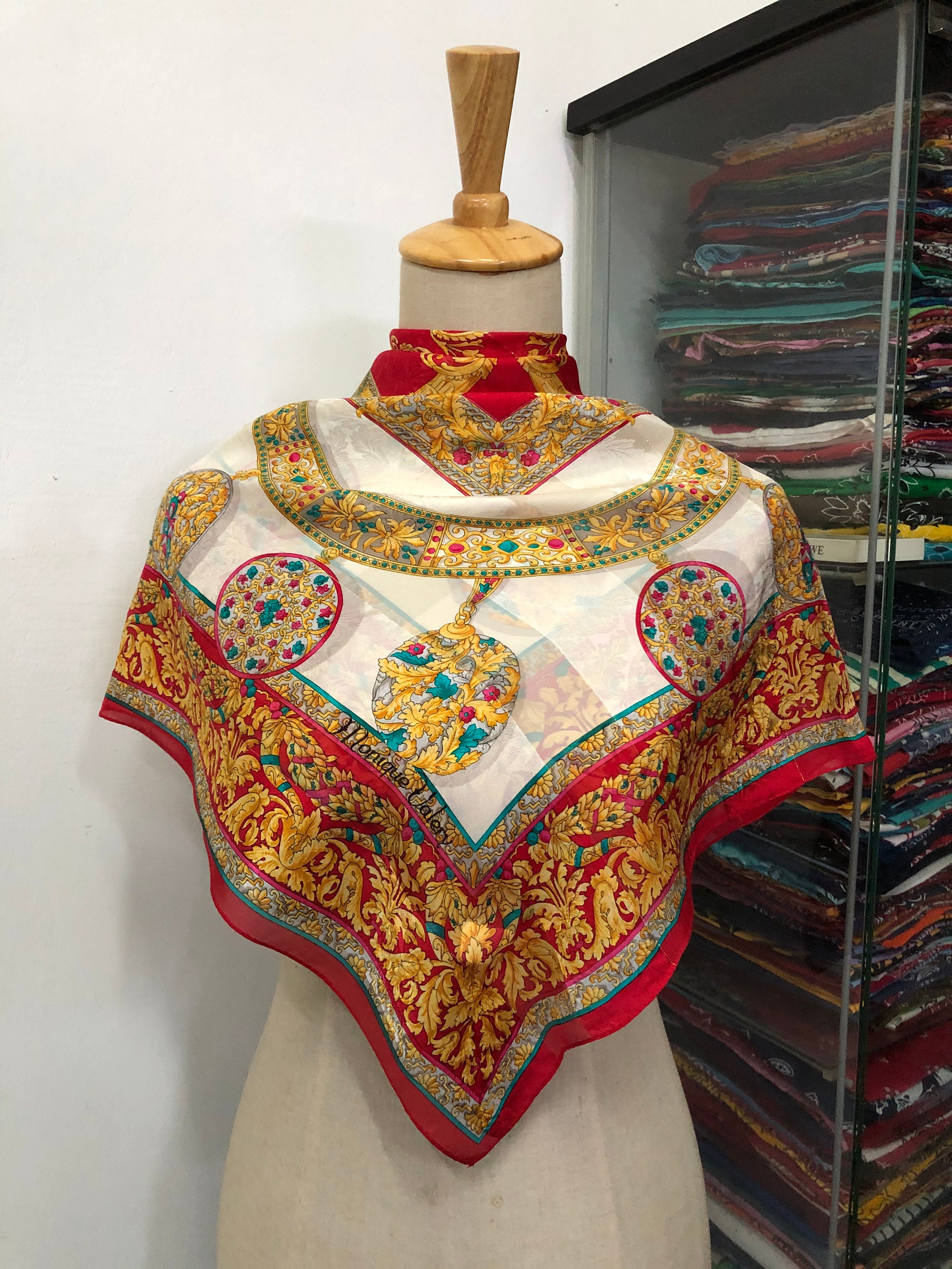 【 VINTAGE 】 Silk Lavaliere Scarf Vintage Monique Valery Silk Scarf, Twill Silk Scarf, Vintage