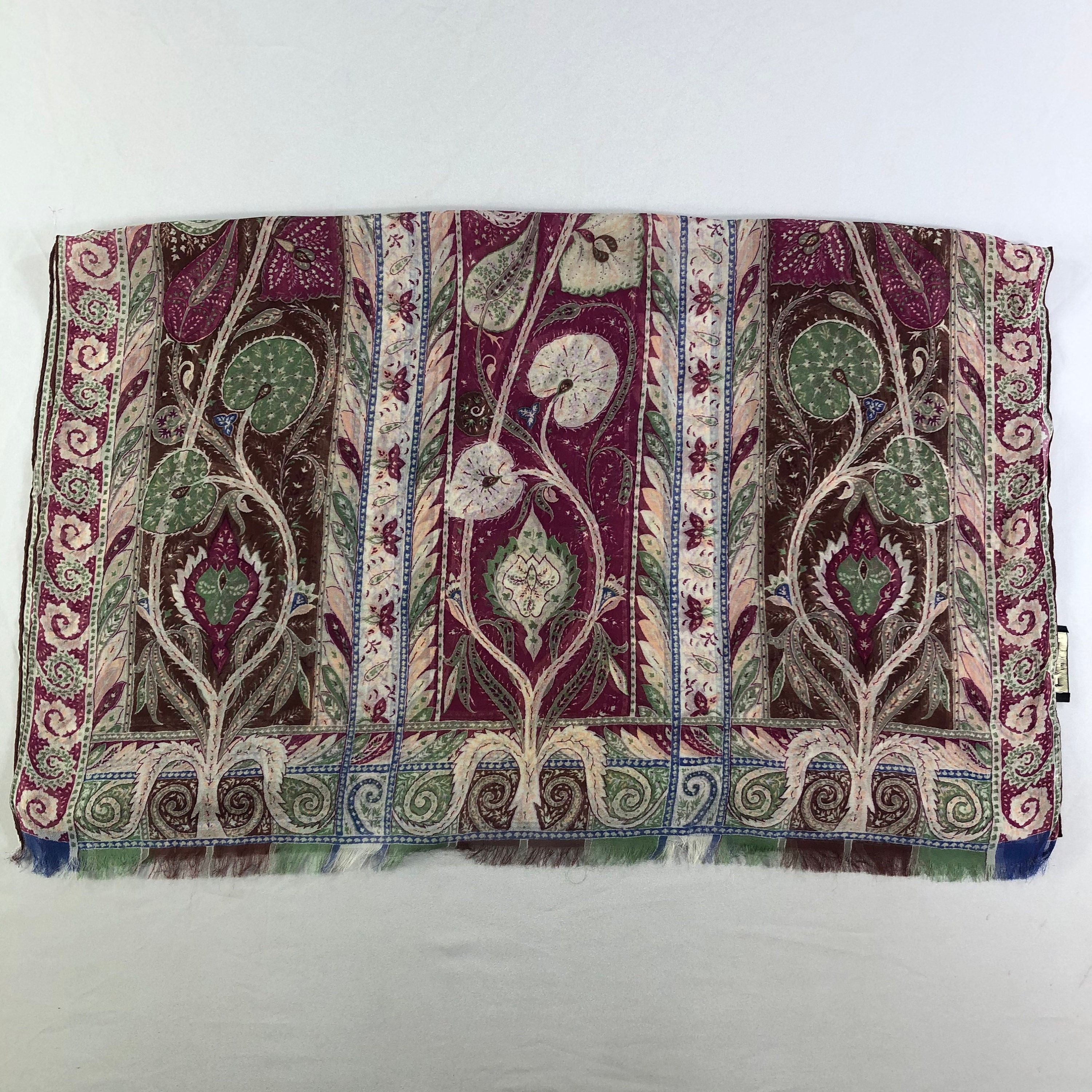 ETRO Large Scarf Paisley pattern Pink 210x67cm Cotton Silk Vintage