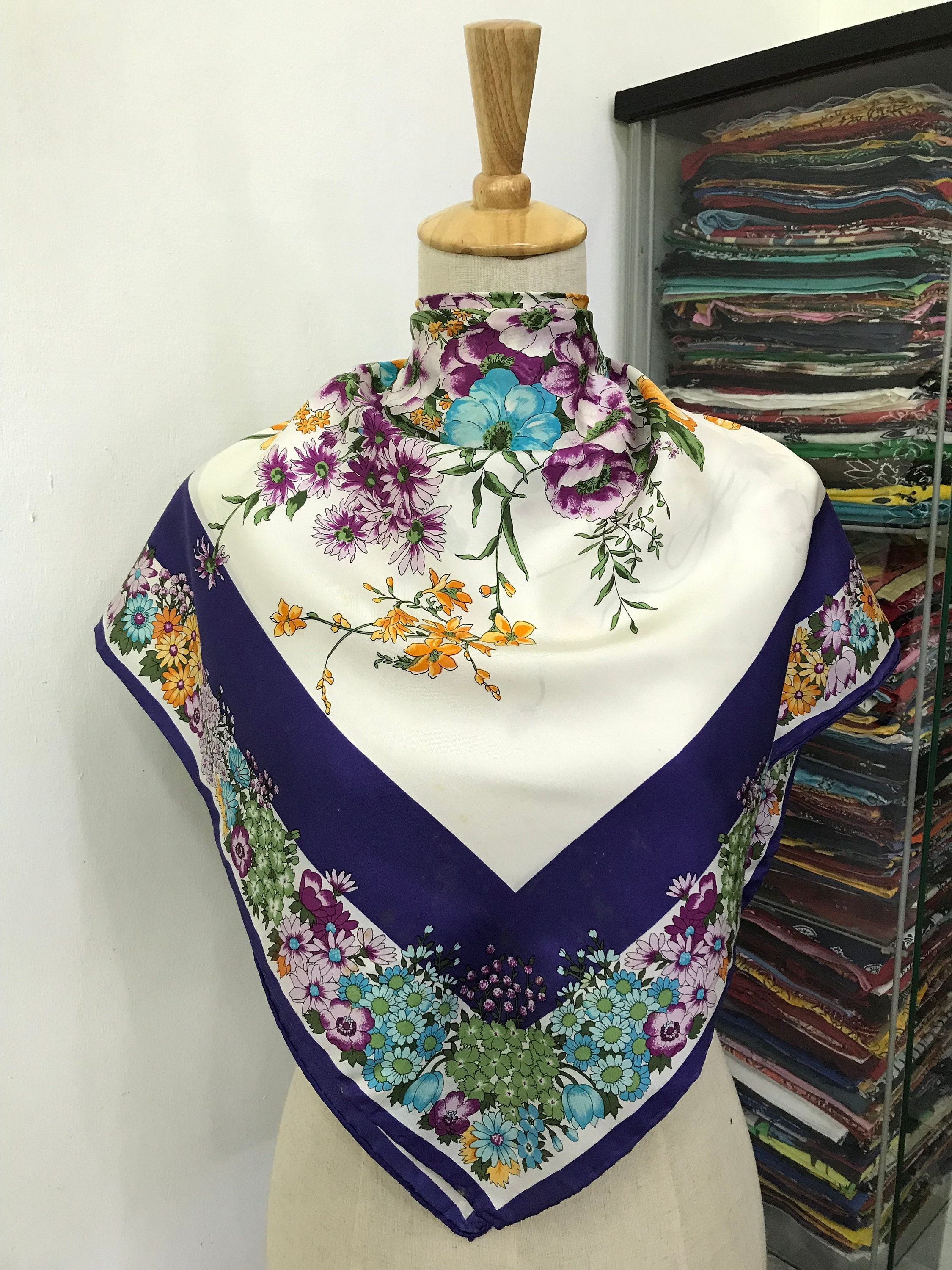 Vintage Silk Scarf, Vintage Silk Neck Scarf, Vintage 80s Silk