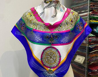 Vintage Hermes Feux d'artifice Bufanda de seda Hermes Silenciador de seda Hermes 34x34 Vintage Hermes Foulards Hermes Bufanda de cuello Hermes Mantón