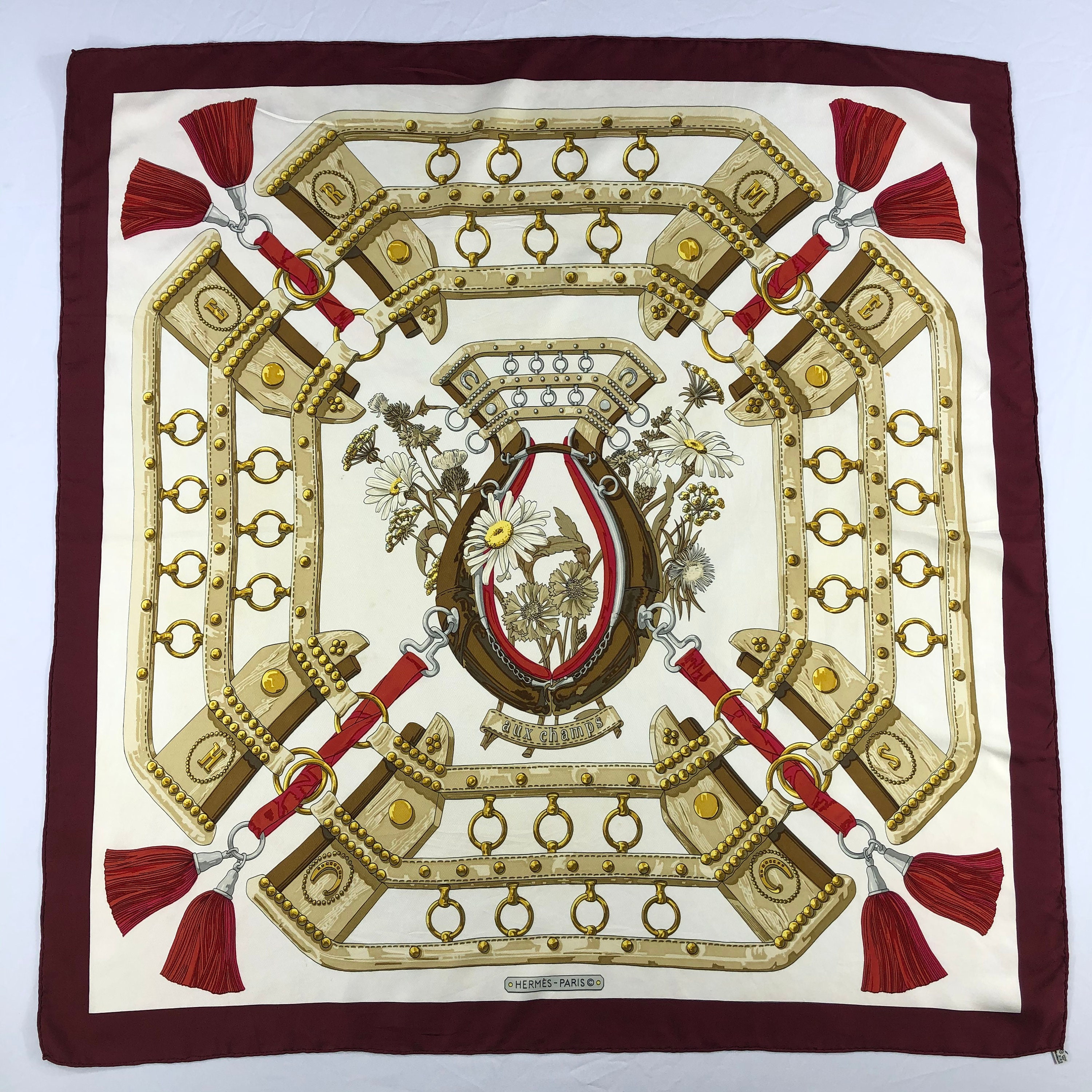 Vintage Hermes Aux Champs Silk Scarf Hermes Silk Muffler Hermes