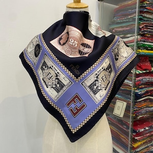 Vintage Fendi Silk Stole Scarf Neckerchief Neckwear Muffler Ribbon Bandana Foulard Square Scarf Head Band Fendi Roma Fendi Foulard