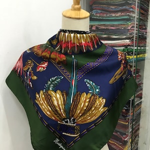 Vintage Harlequin Silk Scarf, Vintage Silk Neck Scarf, Vintage 80s Silk Muffler, Vintage Classic Silky Scarf, Vintage 80s Shawl,
