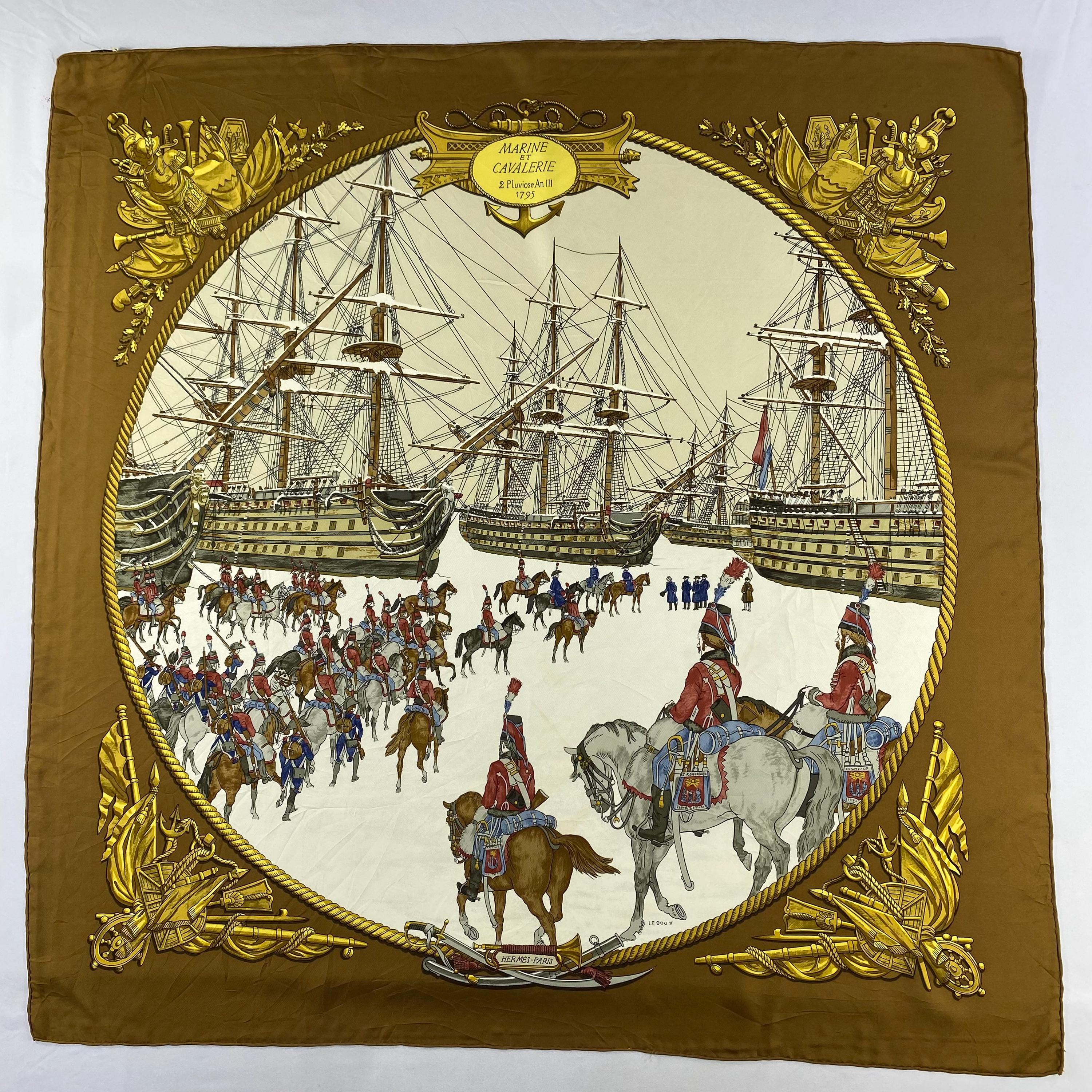 HERMES Marine et Cavalerie スカーフ Vintage Hermès Marine Et Cavalerie Silk Scarf Hermes Silk Muffler
